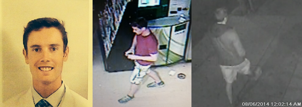 Derek's portrait and the two last-seen security camera images